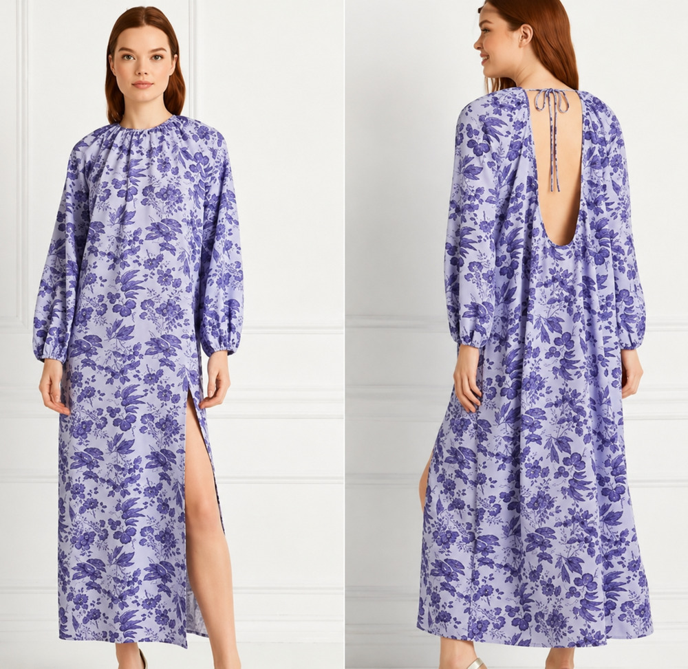 NWT Hill House The Simone Slit Maxi Dress Lilac Tonal Floral Womens Size XS
